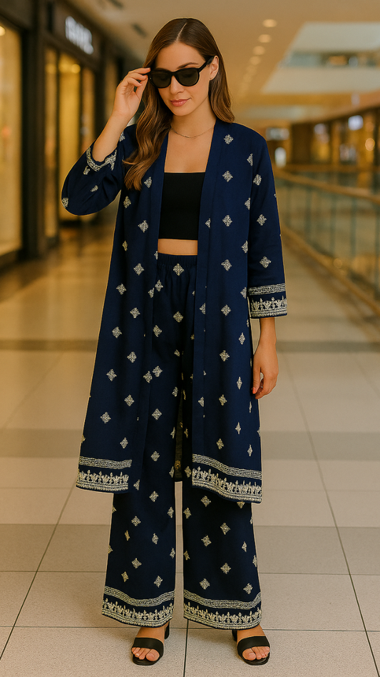 Crop Top With Printed Shrug And Pant FC1951