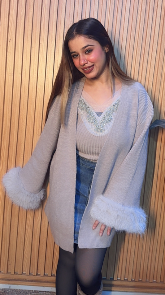 Crystal Designed V Neck Inner With Shrug Top FC2132