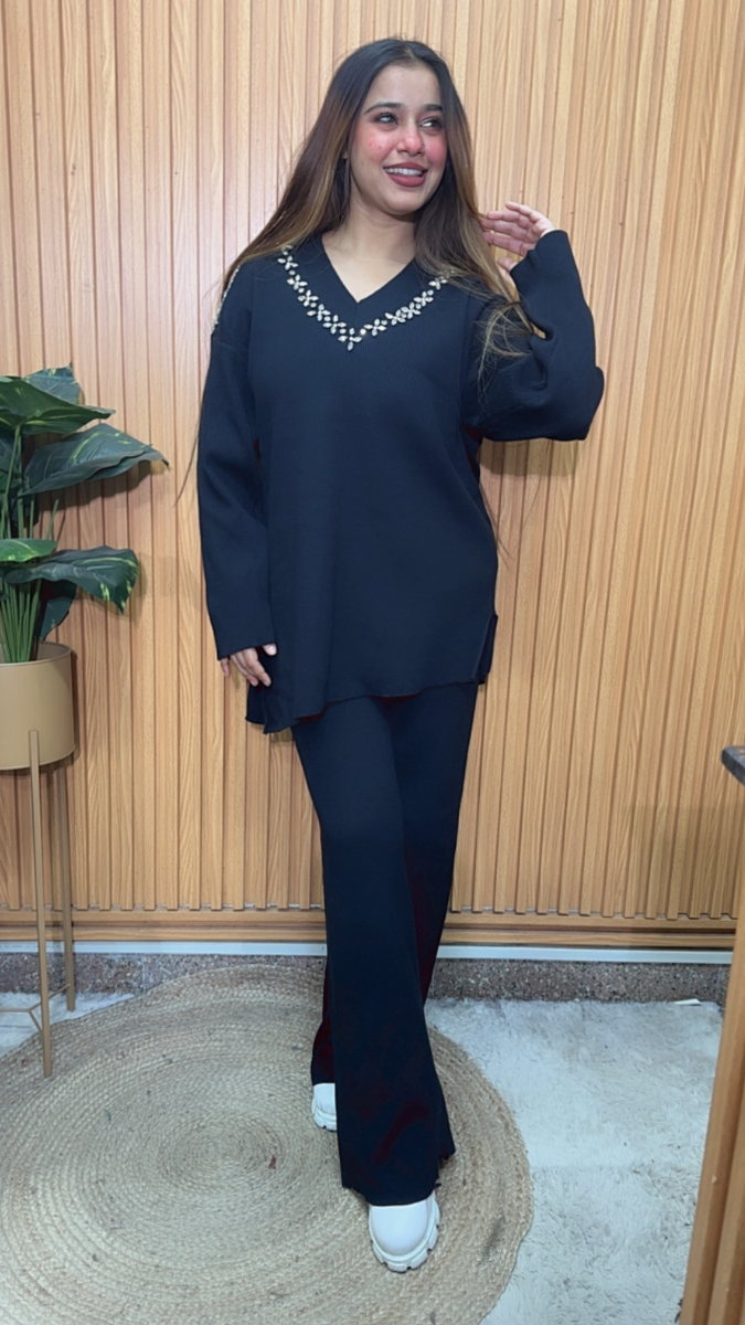 Crystal Designed V Neck Short Kurta And Pant Coord Set FC2079