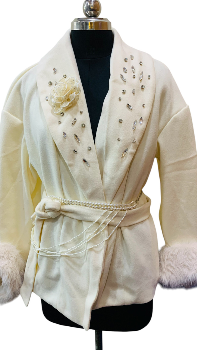 Crystal Embedded Collared Wrap Coat FC1782