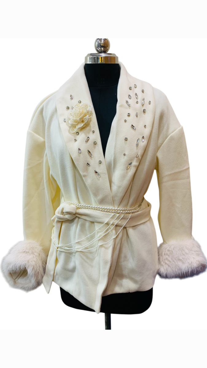 Crystal Embedded Collared Wrap Coat FC1782