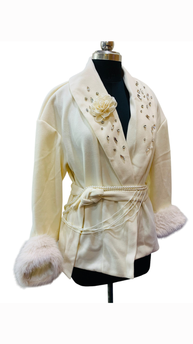 Crystal Embedded Collared Wrap Coat FC1782