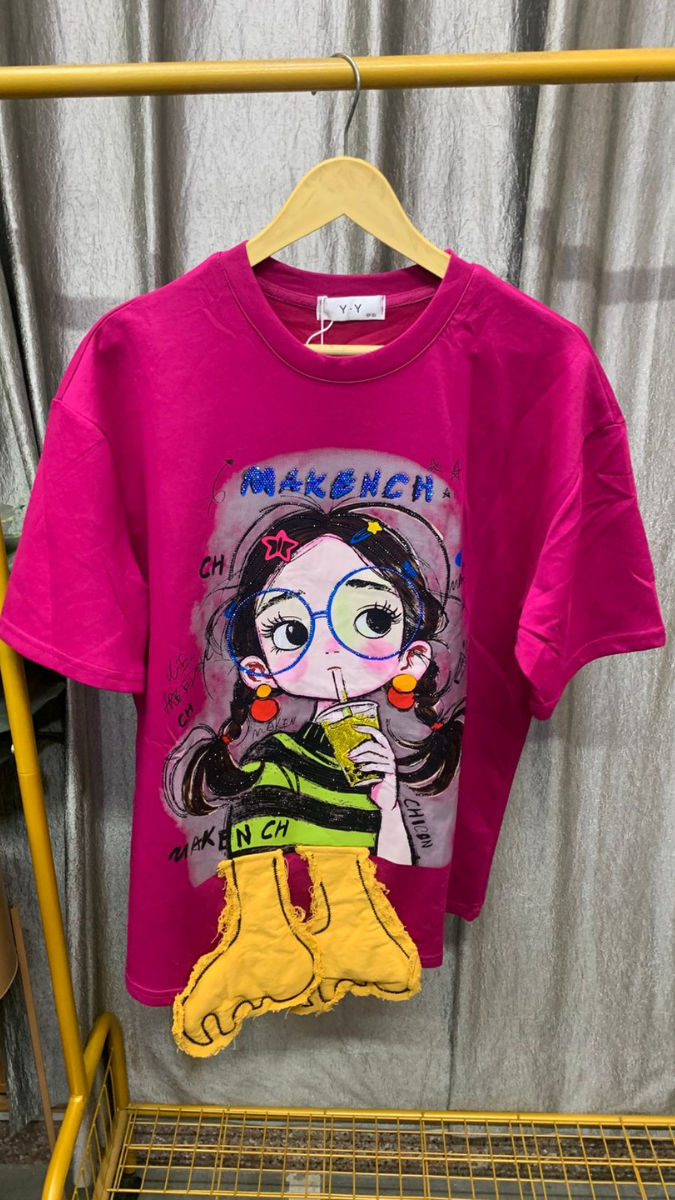 Cute Girl Printed Round Neck Half Sleeve Top FC2438