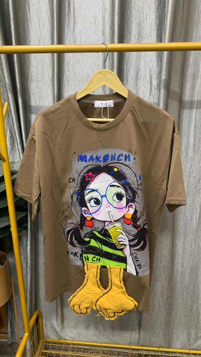 Cute Girl Printed Round Neck Half Sleeve Top FC2438