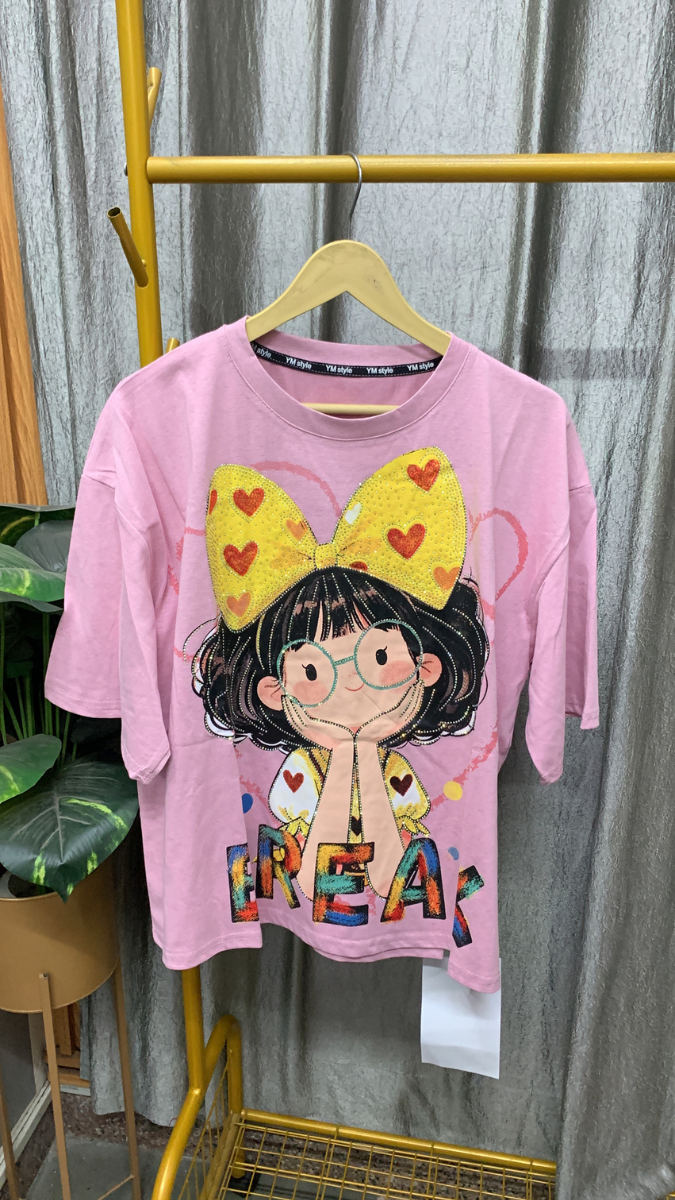 Cute Girl With Bow Hair Band Printed Top FC2456