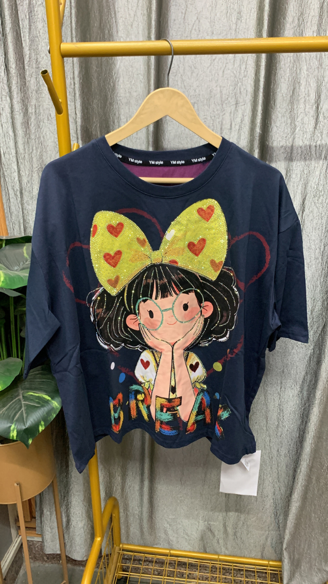Cute Girl With Bow Hair Band Printed Top FC2456