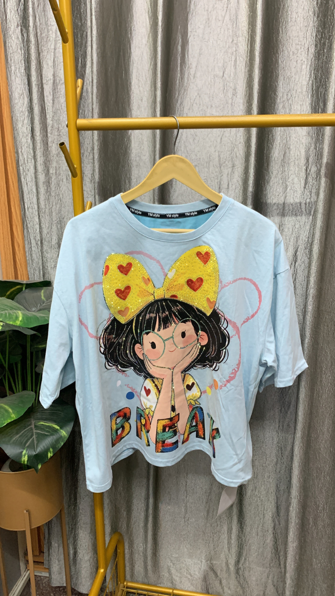 Cute Girl With Bow Hair Band Printed Top FC2456