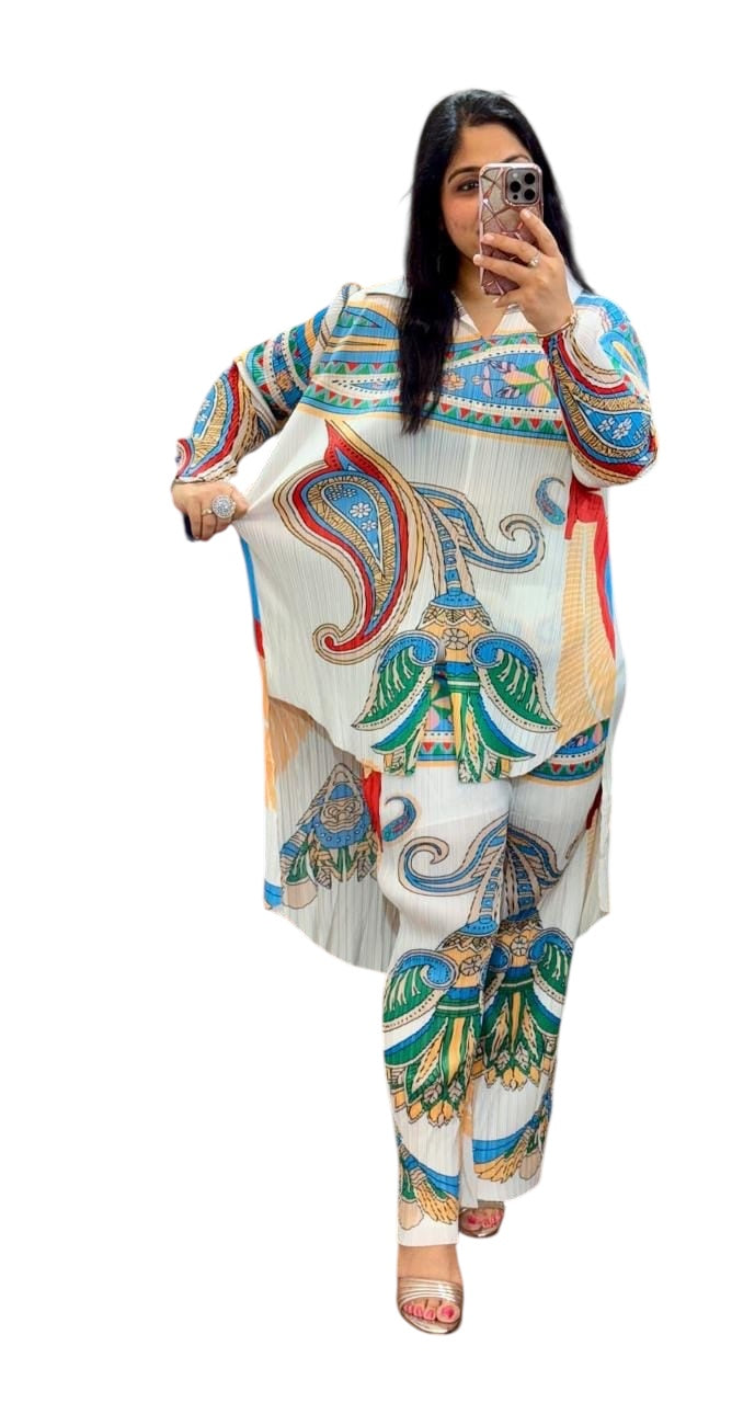 Fc Pleated Fashion Casual  Print Loose Two-Piece Set