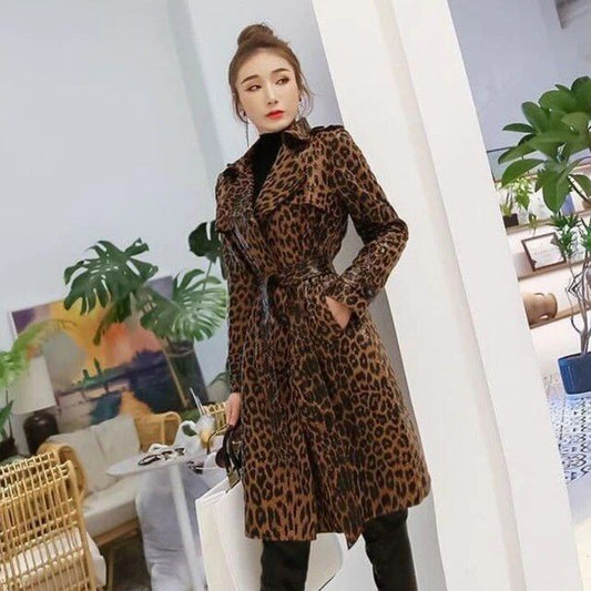 Deep Leopard Print Long Coat