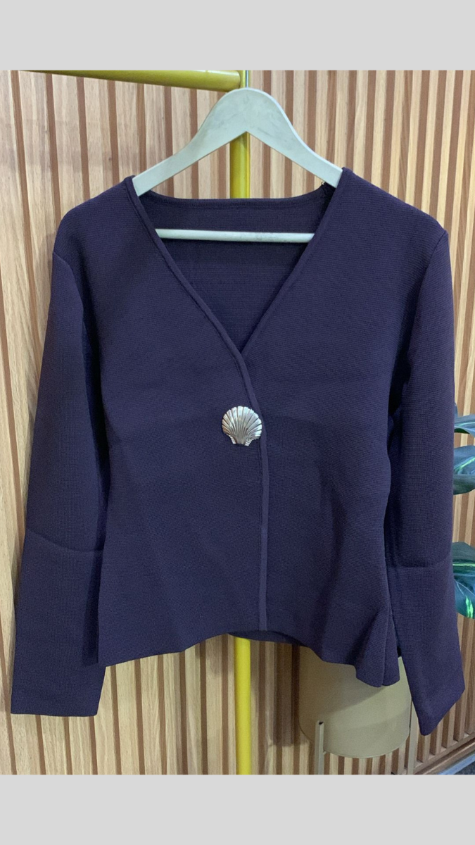 Deep V Neck Single Button Woolen Top FC1971