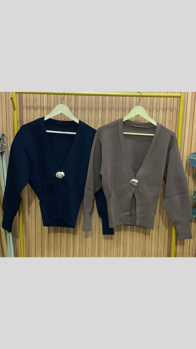 Deep V Neck Single Button Woolen Top FC1971