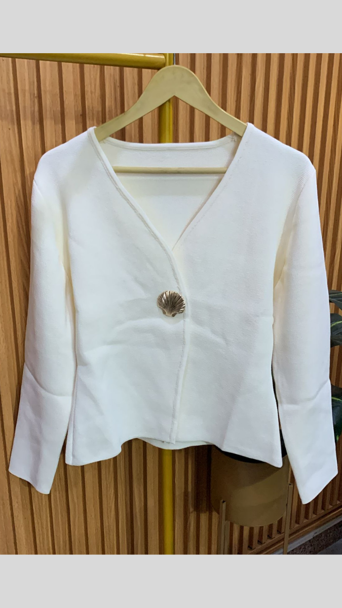 Deep V Neck Single Button Woolen Top FC1971