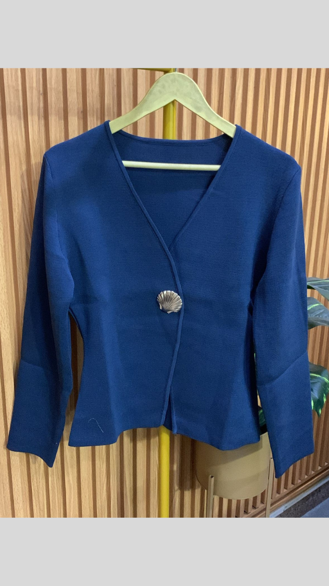 Deep V Neck Single Button Woolen Top FC1971