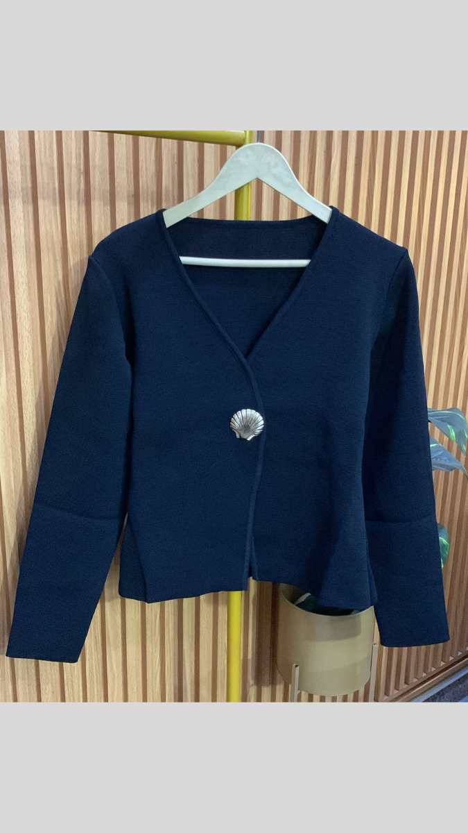 Deep V Neck Single Button Woolen Top FC1971