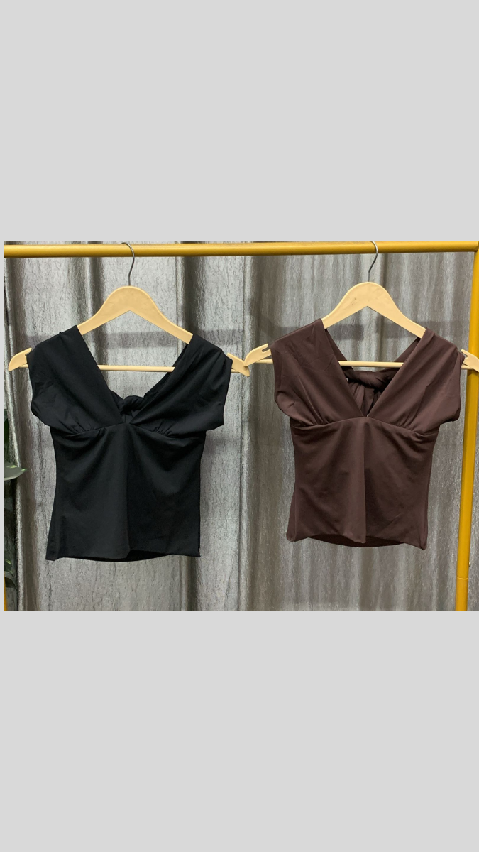 Deep V Neck Tie Up Sleeve Top FC2520