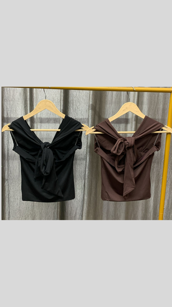 Deep V Neck Tie Up Sleeve Top FC2520