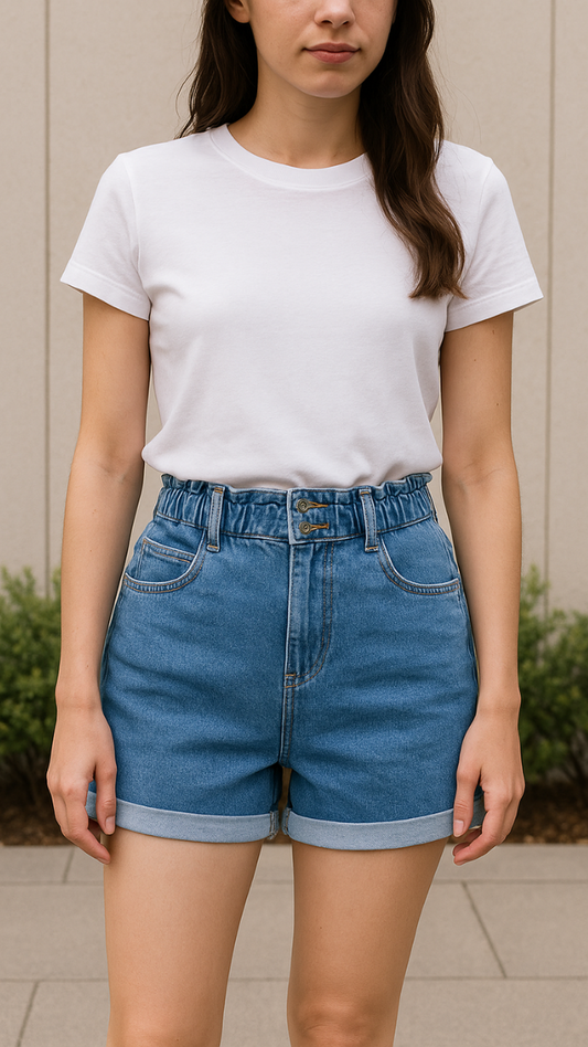 FC Denim Blue Solid Women Casual Jean Shorts