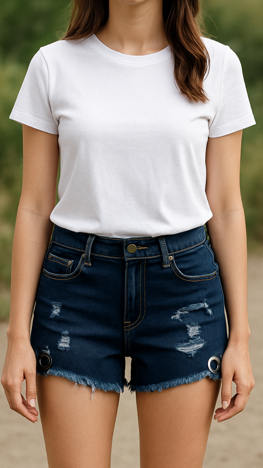 FC Denim Blue Solid Women Designer Shorts