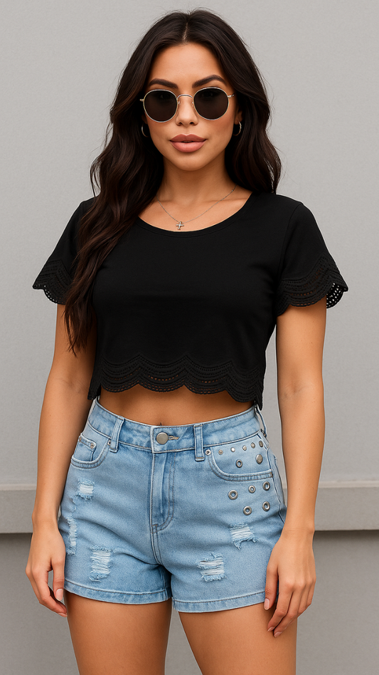 FC Denim Blue Solid Women Shorts