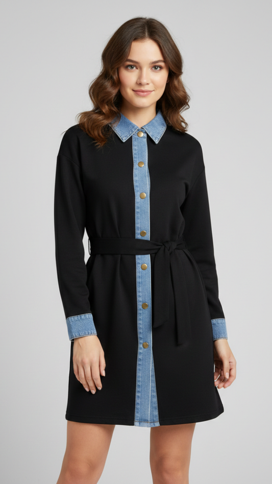 Denim Collar Front Button Mini Dress FC2179