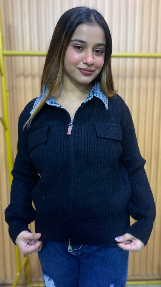 Denim Collar Front Chained Top FC2077