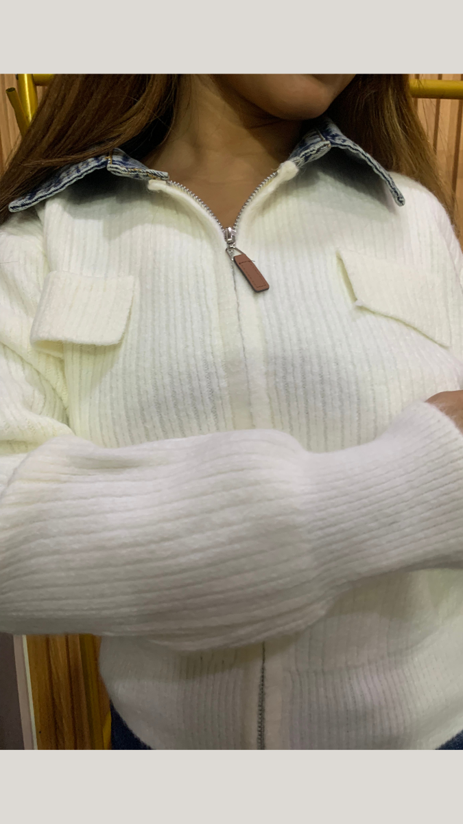 Denim Collar Front Chained Top FC2077