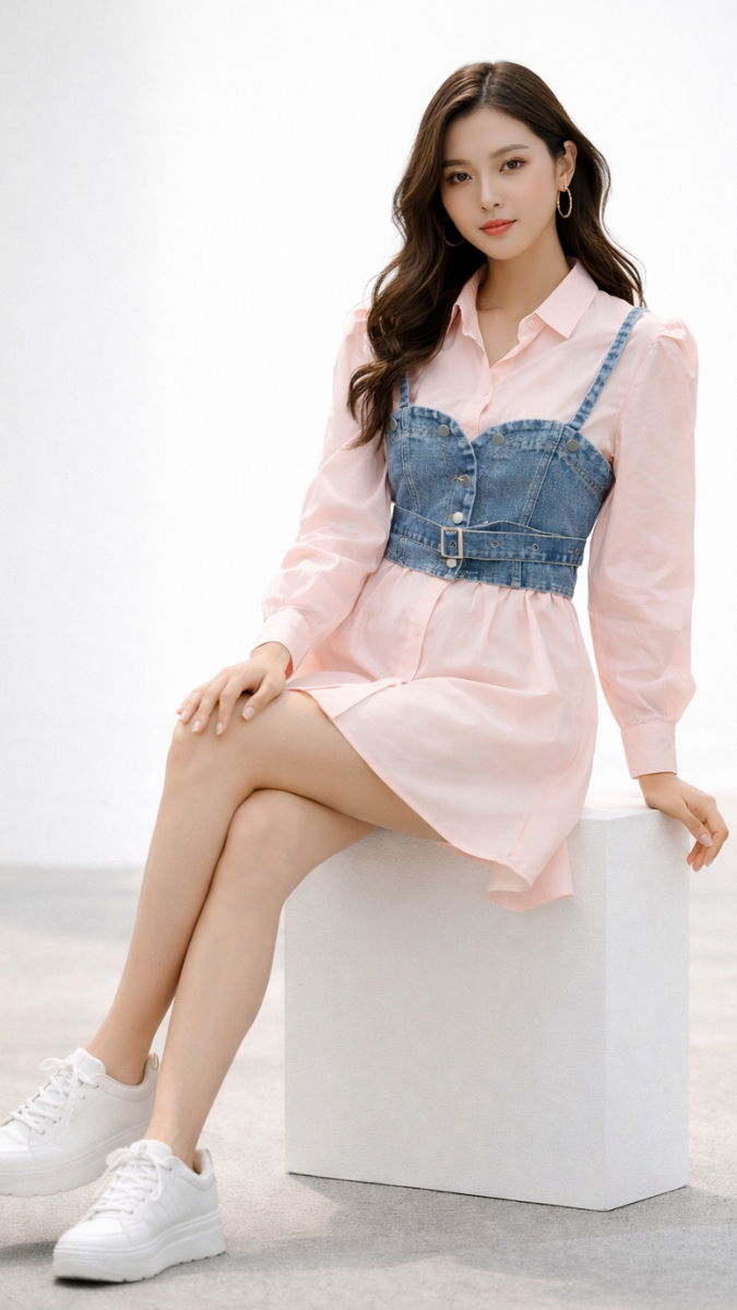 Denim Corset With Plain Shirt FC2281