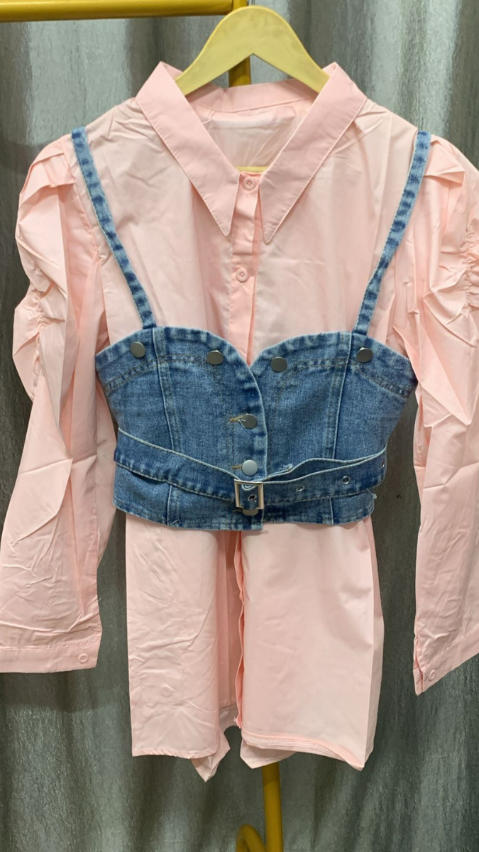 Denim Corset With Plain Shirt FC2281