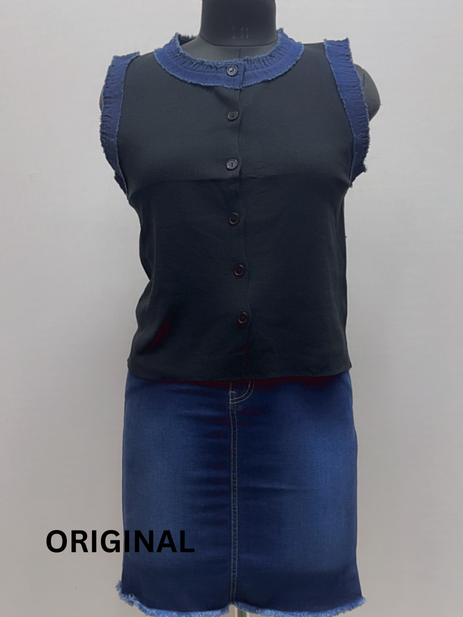 Denim Design Neckline Winter Top FC1521