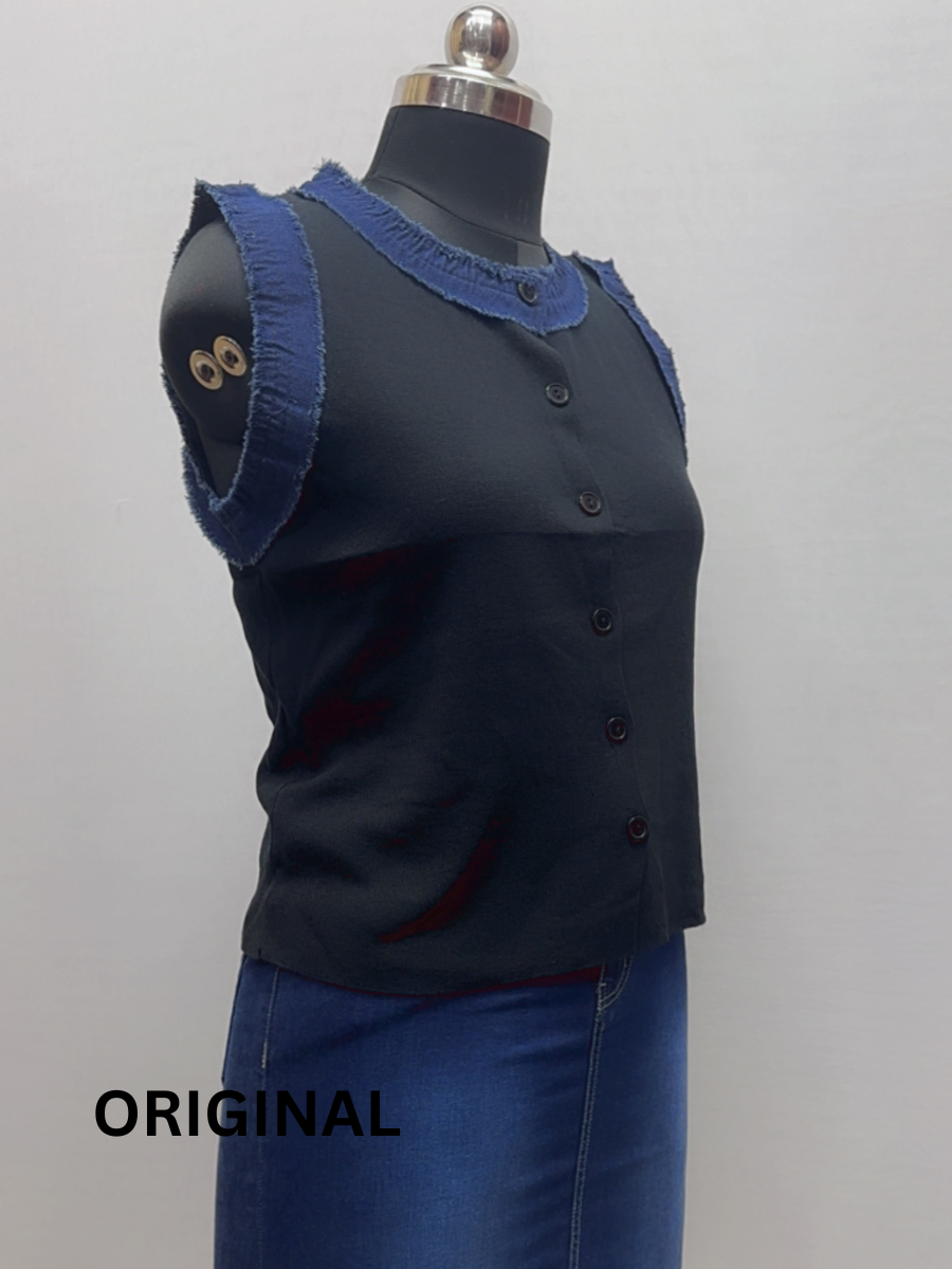 Denim Design Neckline Winter Top FC1521