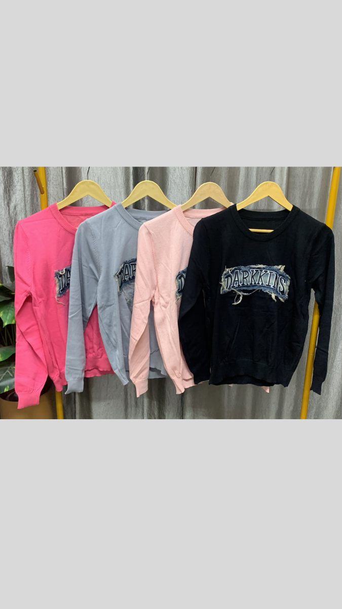 Denim Embedded Front Round Neck Full Sleeve Top FC2614