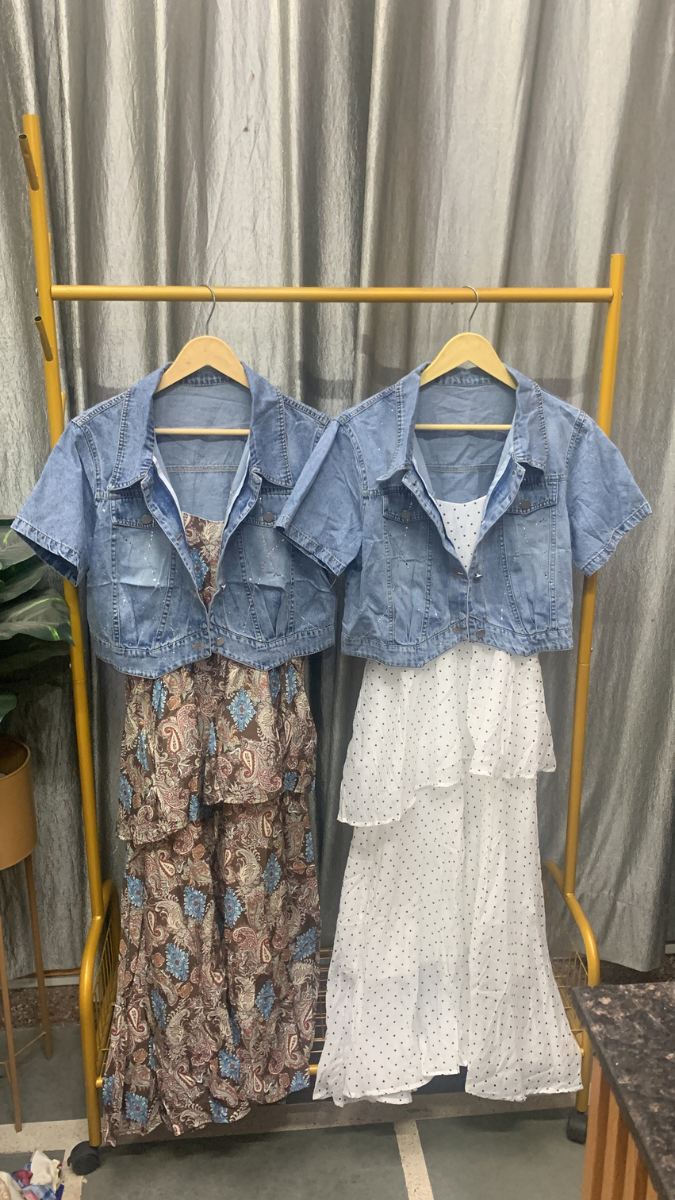 Denim Jacket With Printed Ruffle Dress FC2508