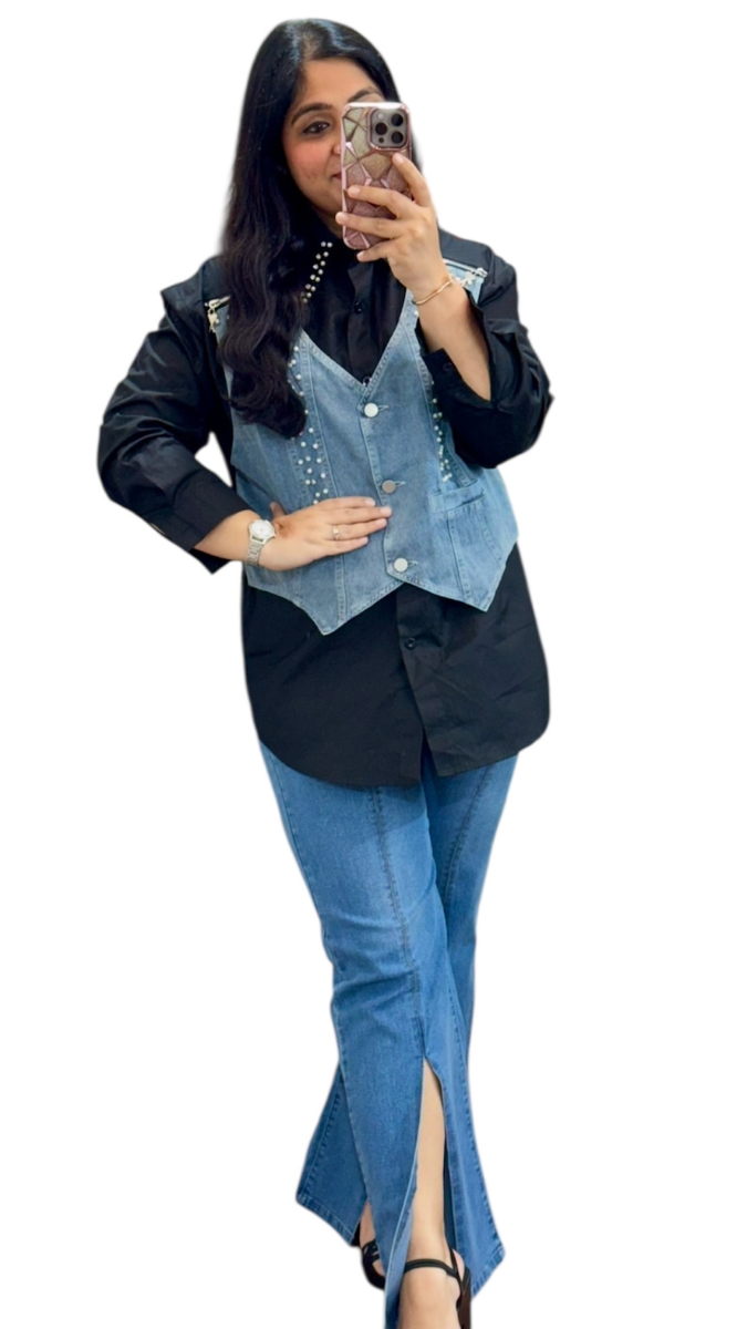 Denim Koti With Shirt And Pant Coord Set FC1936