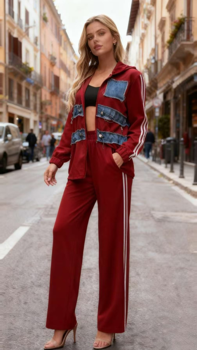 Denim Patch Hoodie And Pant Coord Set FC1969