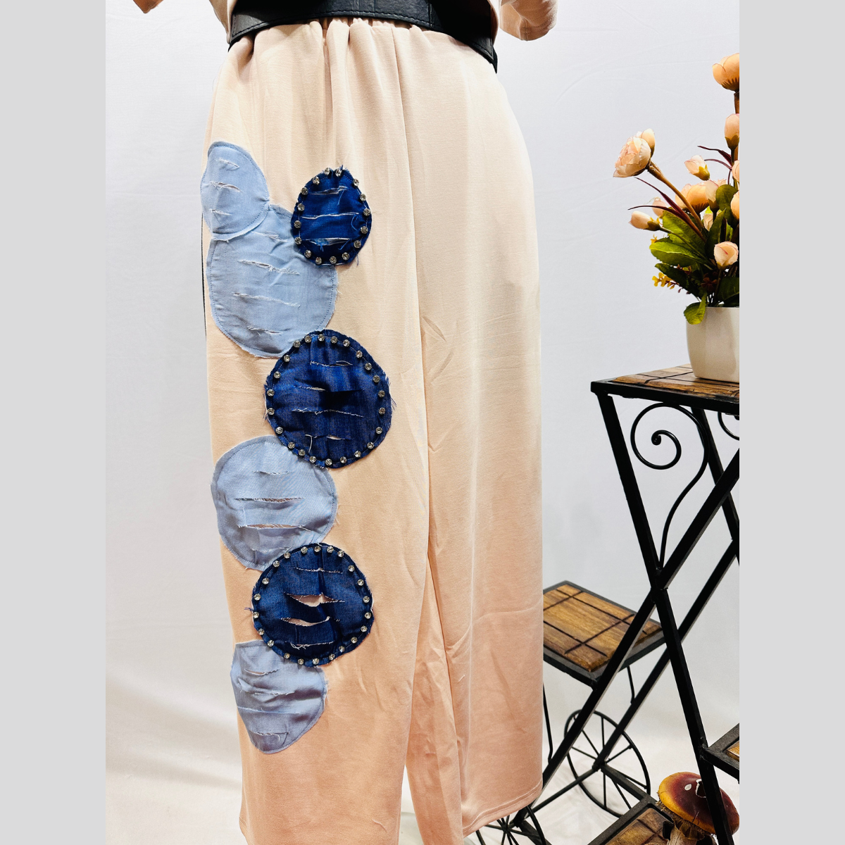 Denim Patchwork With Rhinestone Co- Ord Set