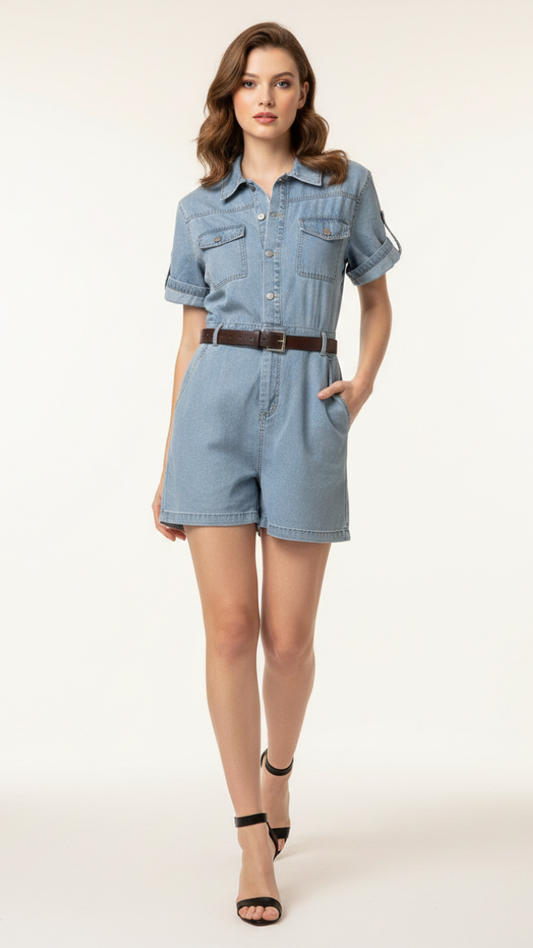 Denim Short Jumpsuit With Belt FC2200