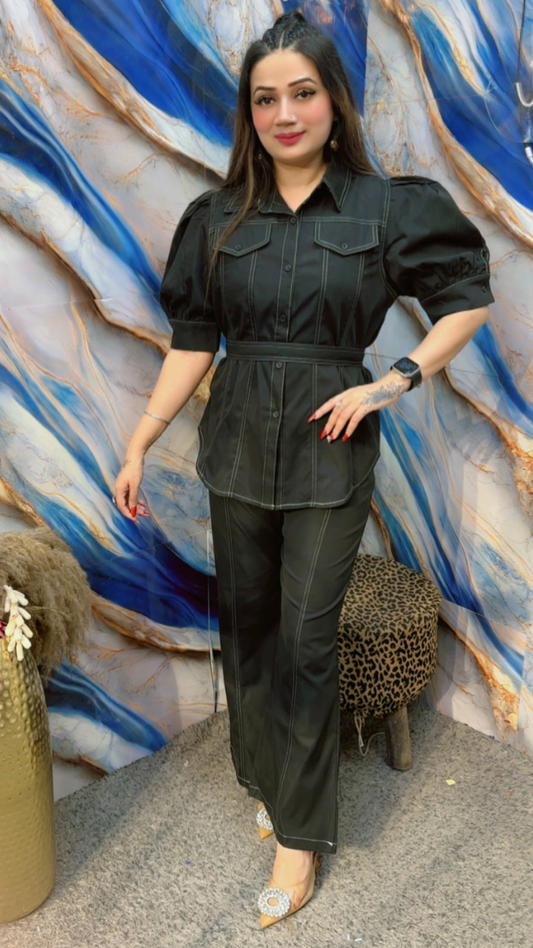 Denim Coordinated Set With Belt FC1268