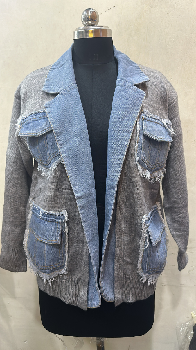 Denim Pockets And Edge Jacket FC1605