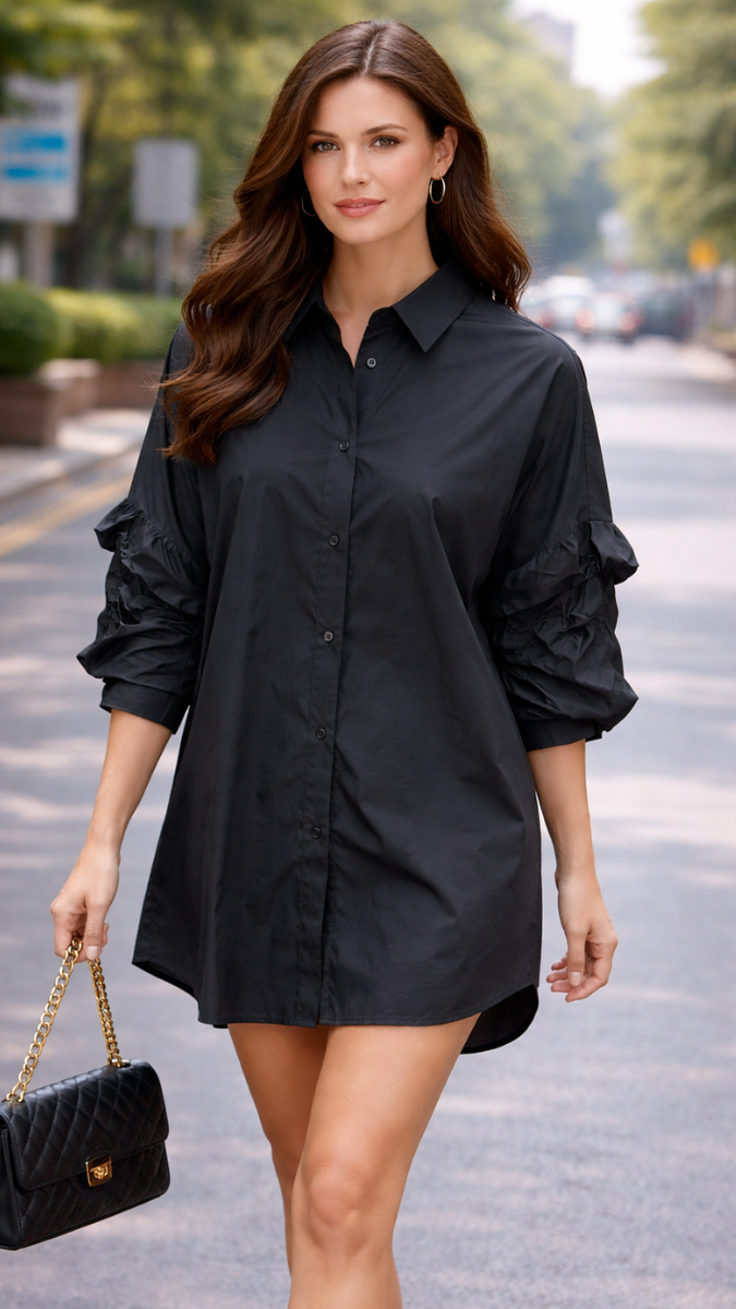 Designer Ruffle Sleeve Plain Shirt Dress FC2358