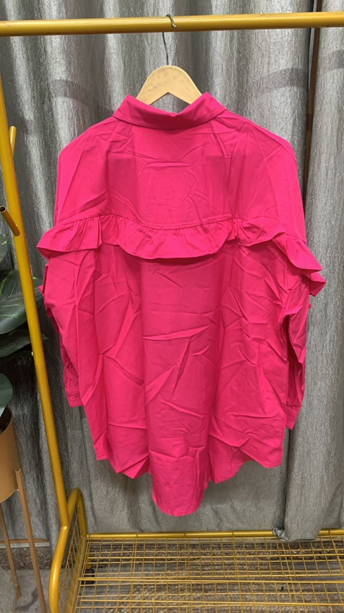 Designer Ruffle Sleeve Plain Shirt Dress FC2358