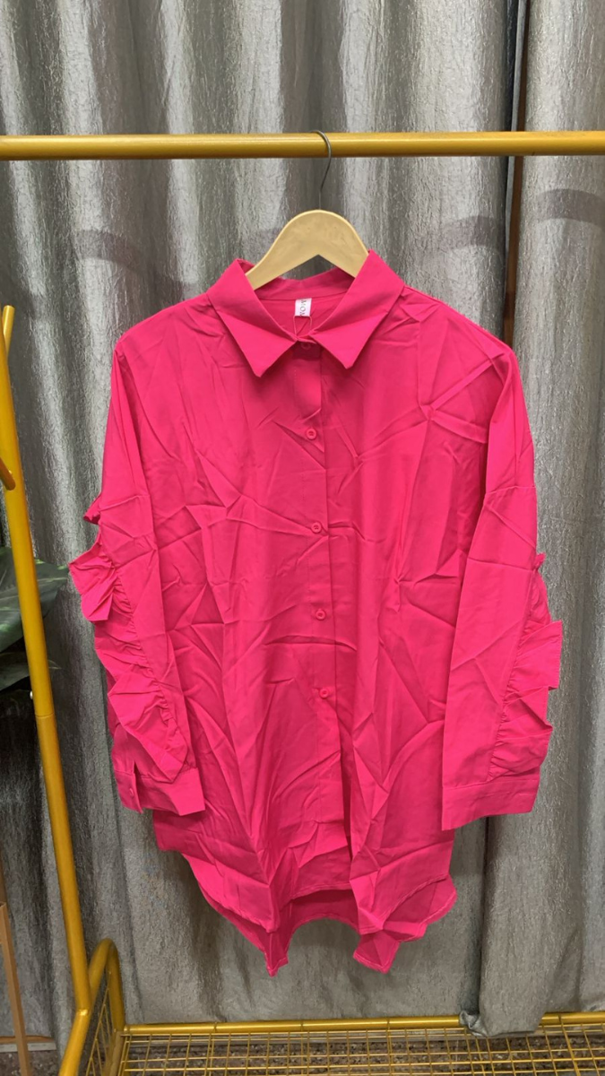 Designer Ruffle Sleeve Plain Shirt Dress FC2358