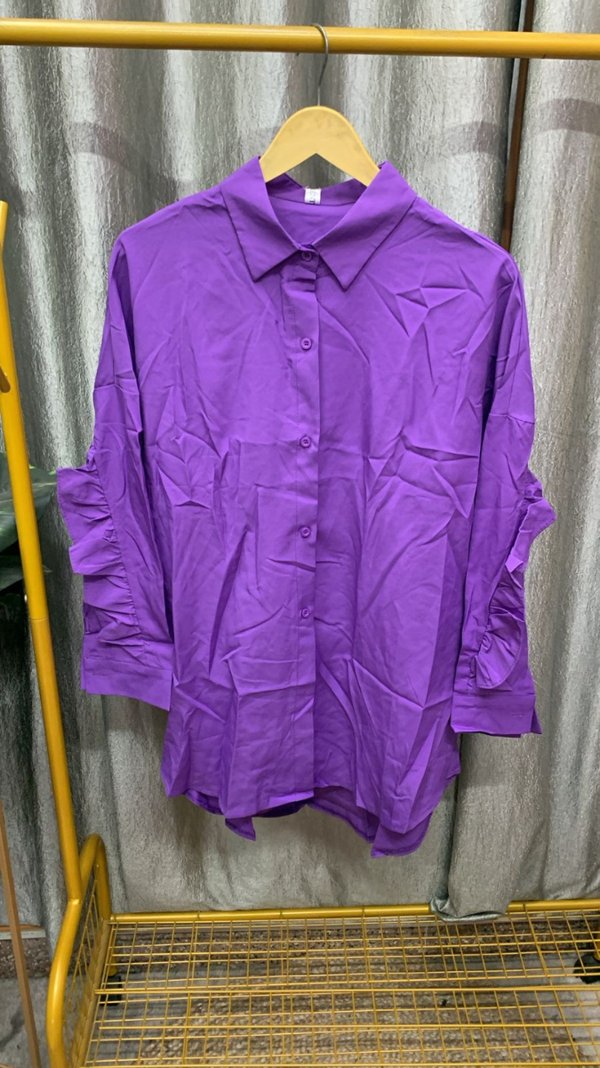 Designer Ruffle Sleeve Plain Shirt Dress FC2358