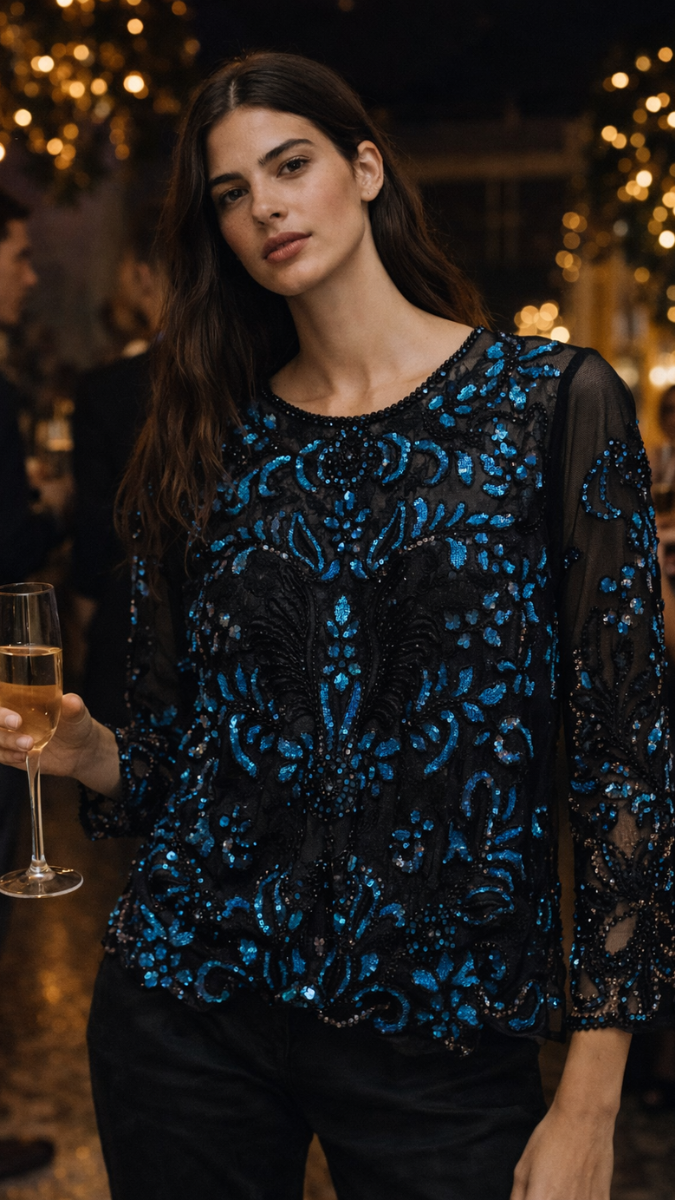 Designer Sequin Embedded See Through Top FC2295