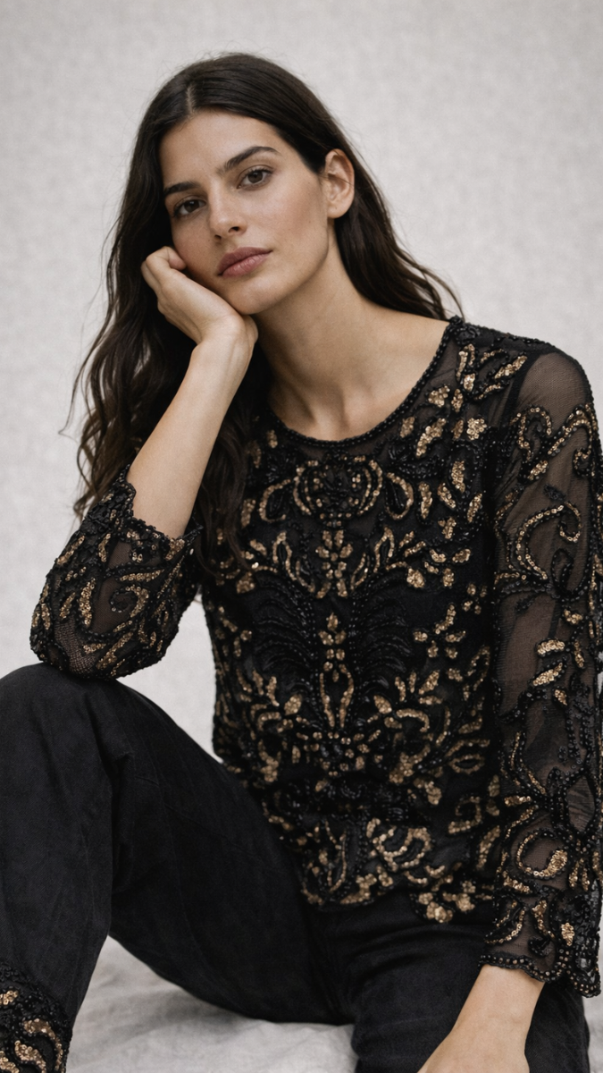 Designer Sequin Embedded See Through Top FC2295