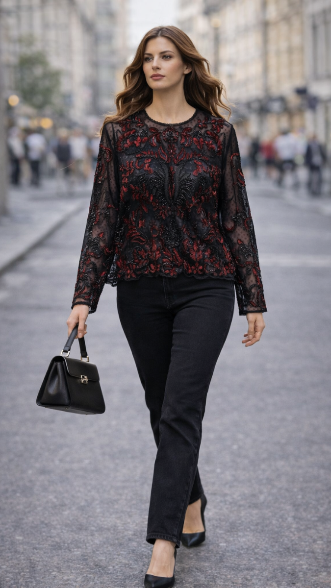 Designer Sequin Embedded See Through Top FC2295