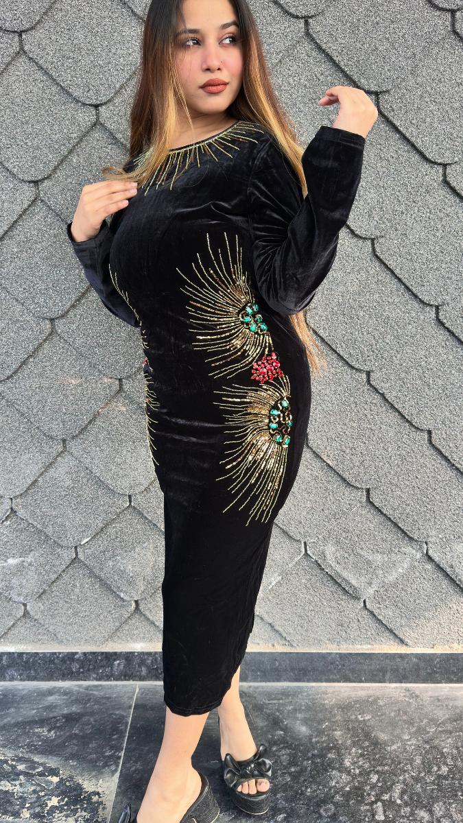 Designer Sequin Embedded Velvet Dress FC2116