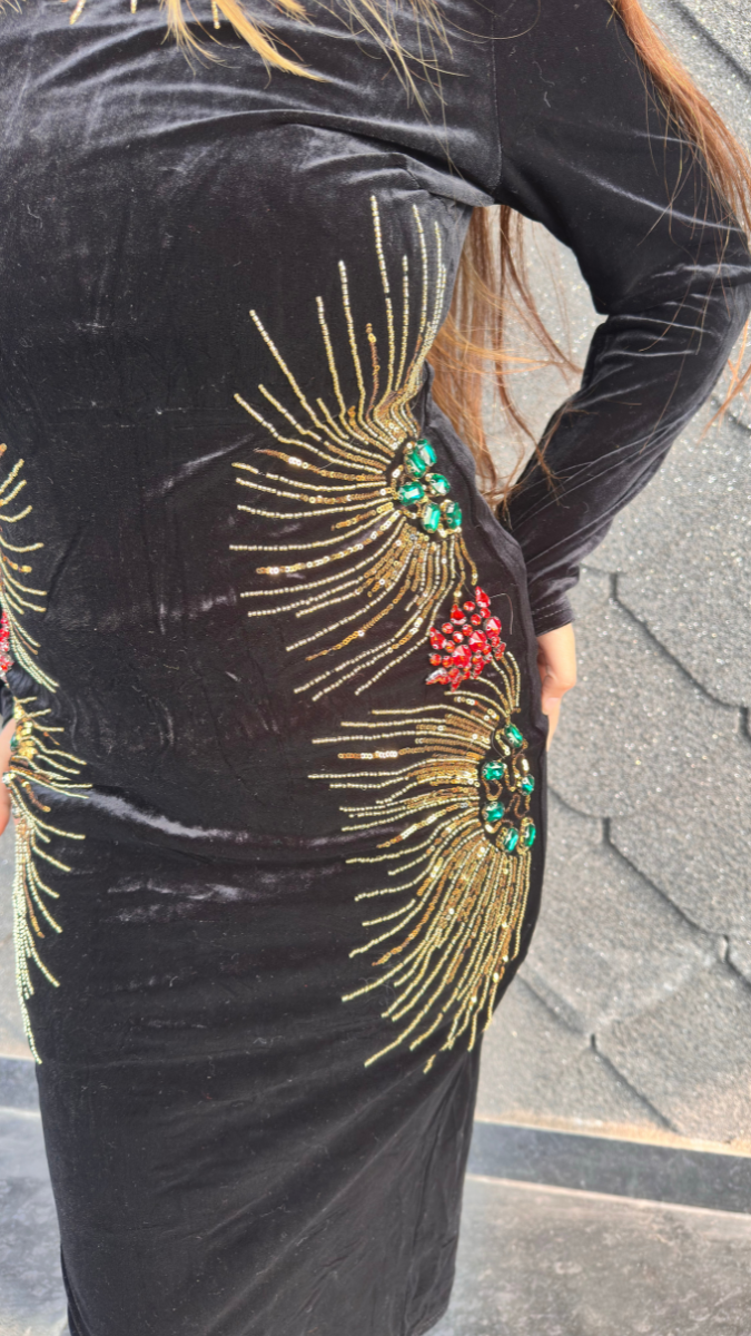 Designer Sequin Embedded Velvet Dress FC2116