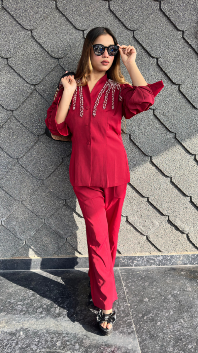 Designer Shoulder Top And Pant Coord Set FC2045