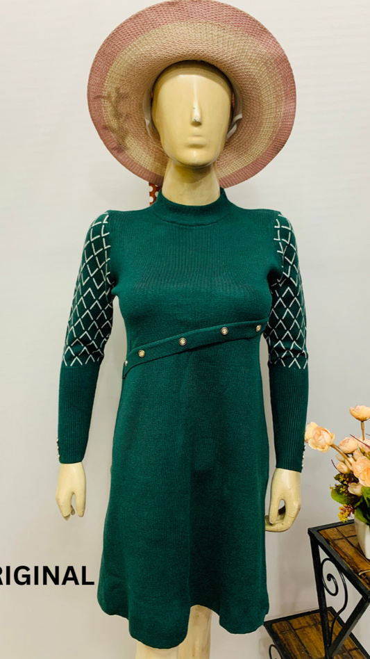 Designer Sleeves Belted Winter Dress