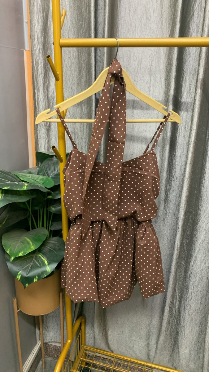 Dotted Strap Sleeve Elastic Waist Peplum Top FC2593